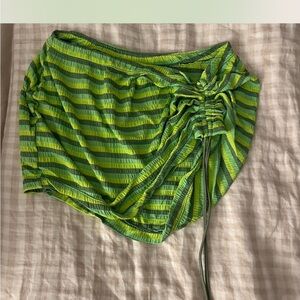 Green Striped Ruched Skirt